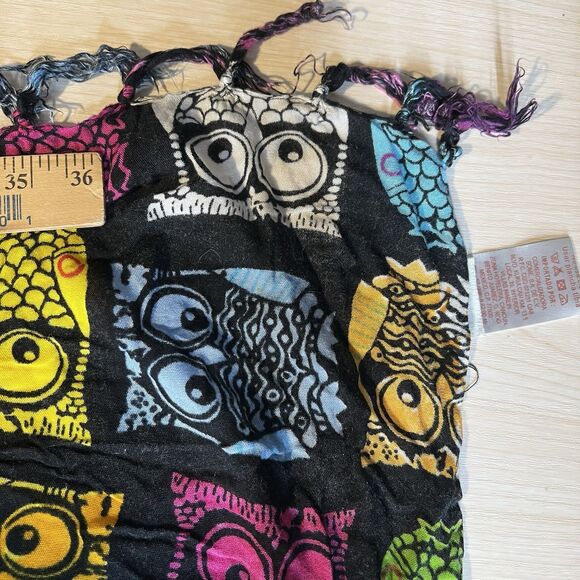 Wayan Natural Wear Colorful Owl Scarf Shawl Wrap Beach Vacation Cruise 61” Long - Picture 4 of 7